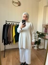 Fitilli triko kazak kırık beyaz