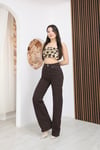 Bitter Kahve Yüksek Bel Wide Leg Jean Pantolon