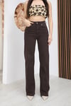 Bitter Kahve Yüksek Bel Wide Leg Jean Pantolon