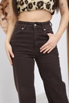 Bitter Kahve Yüksek Bel Wide Leg Jean Pantolon