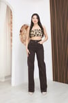 Bitter Kahve Yüksek Bel Wide Leg Jean Pantolon