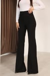 Siyah Önü Dikişli Slim Fit İspanyol Paça Pantolon