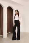 Siyah Önü Dikişli Slim Fit İspanyol Paça Pantolon