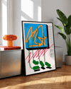 Azure Trace Modern Duvar Tablosu – Mavi Turuncu Grafik Abstract Poster