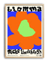 Blomma Flower Modern Duvar Tablosu – Turuncu Mavi Tipografik Çiçek Poster