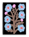 Blue Branch Mavi Pembe Dallı Retro Çiçek Duvar Tablosu