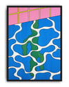 Blue Grid Modern Duvar Tablosu – Mavi Yeşil Abstract Poster