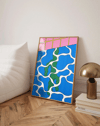 Blue Grid Modern Duvar Tablosu – Mavi Yeşil Abstract Poster