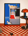Blue Portal Modern Duvar Tablosu – Mavi Kırmızı Retro Futuristik Poster