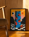 Burning Tower Modern Duvar Tablosu – Sürreal Mavi Kule ve Alev Poster