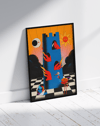 Burning Tower Modern Duvar Tablosu – Sürreal Mavi Kule ve Alev Poster