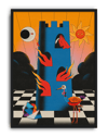 Burning Tower Modern Duvar Tablosu – Sürreal Mavi Kule ve Alev Poster