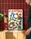 Cactus Flow Modern Duvar Tablosu – Krem Mavi Kaktüs Poster