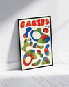 Cactus Flow Modern Duvar Tablosu – Krem Mavi Kaktüs Poster