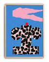 Checkered Totem Modern Duvar Tablosu – Mavi Zeminli Geometrik Abstract Poster