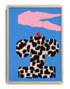 Checkered Totem Modern Duvar Tablosu – Mavi Zeminli Geometrik Abstract Poster