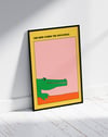 Crocodile Mood Modern Duvar Tablosu – Sarı Pembe Timsah Poster