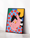 Dot Face Modern Duvar Tablosu – Mavi Kırmızı Figüratif Poster