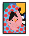 Dot Face Modern Duvar Tablosu – Mavi Kırmızı Figüratif Poster