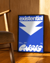 Existential Blue Modern Duvar Tablosu – Mavi Tipografik Grafik Poster