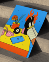 Fire Call Modern Duvar Tablosu – Mavi Sarı Pop Art Poster