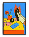 Fire Call Modern Duvar Tablosu – Mavi Sarı Pop Art Poster