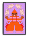 Flame Juggler Mor Turuncu Figüratif Duvar Tablosu - Mor Zeminli İllüstrasyon Poster