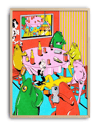 Frog Party Modern Duvar Tablosu – Renkli Sürreal Kurbağa Poster