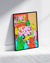 Frog Party Modern Duvar Tablosu – Renkli Sürreal Kurbağa Poster