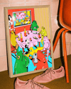 Frog Party Modern Duvar Tablosu – Renkli Sürreal Kurbağa Poster