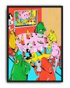Frog Party Modern Duvar Tablosu – Renkli Sürreal Kurbağa Poster
