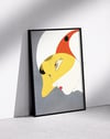 Golden Profile Modern Duvar Tablosu – Sarı Beyaz Sürreal Portre Poster