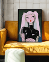 Gothic Doll Modern Duvar Tablosu – Siyah Pembe Anime Poster