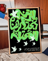 Green Doves Modern Duvar Tablosu – Siyah Yeşil Arapça Tipografik Poster