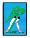 Green Stride Modern Duvar Tablosu – Mavi Zeminli Sürreal Yürüyen Form Poster