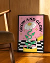 Grow And Glow Modern Duvar Tablosu – Pembe Çiçek İllüstrasyon Poster