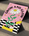Grow And Glow Modern Duvar Tablosu – Pembe Çiçek İllüstrasyon Poster