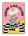 Grow And Glow Modern Duvar Tablosu – Pembe Çiçek İllüstrasyon Poster