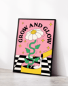 Grow And Glow Modern Duvar Tablosu – Pembe Çiçek İllüstrasyon Poster