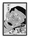 Guruguru Neko Modern Duvar Tablosu – Siyah Beyaz Japon Kedi Poster