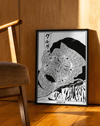 Guruguru Neko Modern Duvar Tablosu – Siyah Beyaz Japon Kedi Poster
