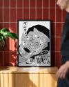 Guruguru Neko Modern Duvar Tablosu – Siyah Beyaz Japon Kedi Poster