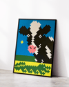 Happy Cow Modern Duvar Tablosu – Renkli İnek İllüstrasyon Poster