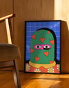 Heart Mask Modern Duvar Tablosu – Yeşil Mavi Renkli Figüratif Poster