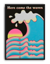 Here Come The Waves Modern Duvar Tablosu – Retro Dalga ve Gün Batımı Poster
