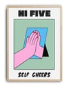 Hi Five Pembe Mavi Figüratif Duvar Tablosu - Beyaz Zeminli Tipografik Poster