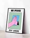 Hi Five Pembe Mavi Figüratif Duvar Tablosu - Beyaz Zeminli Tipografik Poster