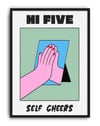 Hi Five Pembe Mavi Figüratif Duvar Tablosu - Beyaz Zeminli Tipografik Poster
