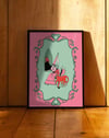 Inferno Princess Modern Duvar Tablosu - Pembe Yeşil Fantastik Figüratif Poster