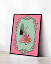 Inferno Princess Modern Duvar Tablosu - Pembe Yeşil Fantastik Figüratif Poster